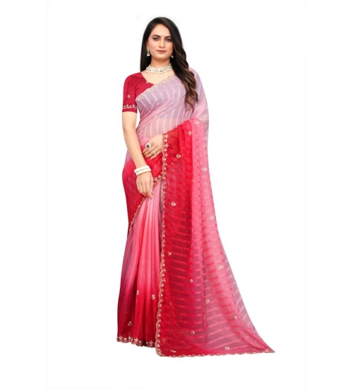 Generic Women's Chiffon Embroidred Saree With Unstitched Blouse 5.5Mtr (Pink)