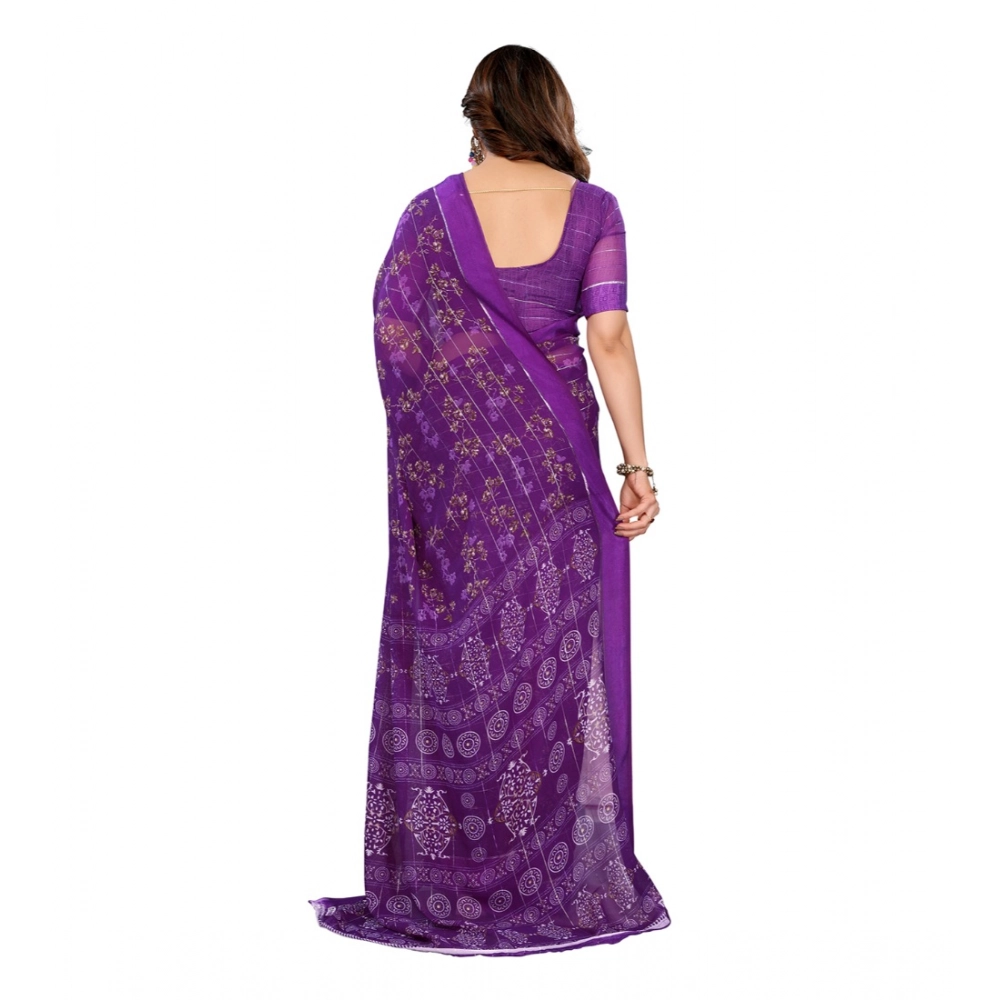 Generic Women's Georgette Printed Saree With Unstitched Blouse 5.5Mtr (Purple) Generic Women's Georgette Printed Saree With Unstitched Blouse 5.5Mtr (Purple)
