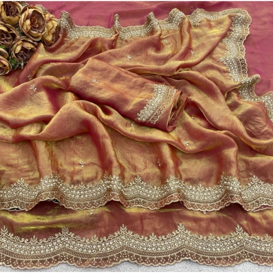 Generic Women's Satin Embellished Saree With Unstitched Blouse 5.5Mtr (Orange) Generic Women's Satin Embellished Saree With Unstitched Blouse 5.5Mtr (Orange)