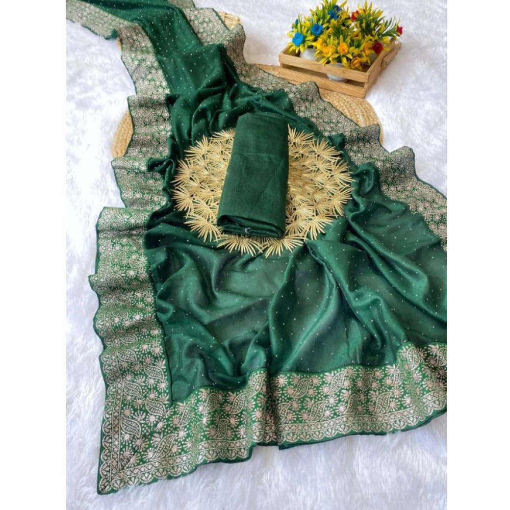 Generic Women's Silk Embroidred Saree With Unstitched Blouse 5.5Mtr (Dark Green) Generic Women's Silk Embroidred Saree With Unstitched Blouse 5.5Mtr (Dark Green)