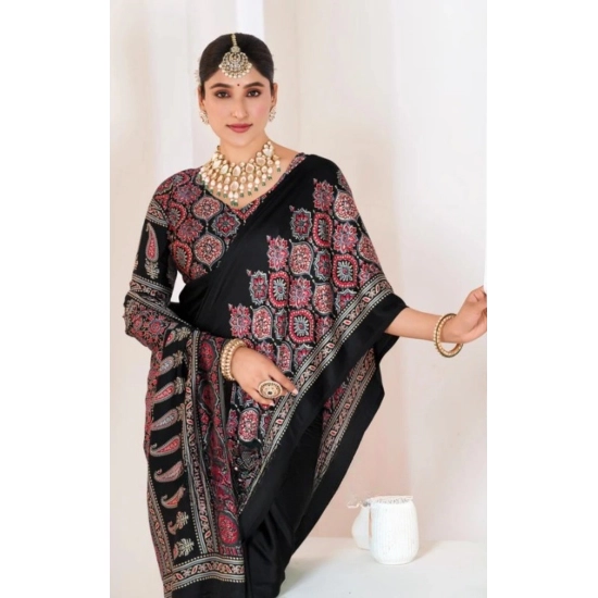 Generic Women's Crepe Printed Saree With Unstitched Blouse 5.5Mtr (Black) Generic Women's Crepe Printed Saree With Unstitched Blouse 5.5Mtr (Black)
