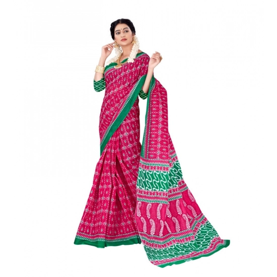 Generic Women's Soft Pure Cotton Printed Saree With Unstitched Blouse 5.5Mtr (Pink) Generic Women's Soft Pure Cotton Printed Saree With Unstitched Blouse 5.5Mtr (Pink)