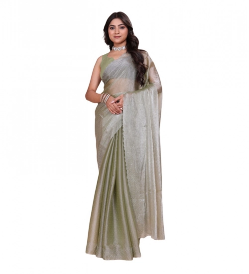 Generic Women's Jimmy choo Embellished Bollywood Saree With Unstitched Blouse 5.5Mtr (Light Green)