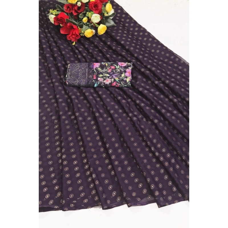 Women's Printed Brasso Saree With Unstitched Blouse (Magenta, 5-6 Mtrs) Women's Printed Brasso Saree With Unstitched Blouse (Magenta, 5-6 Mtrs)