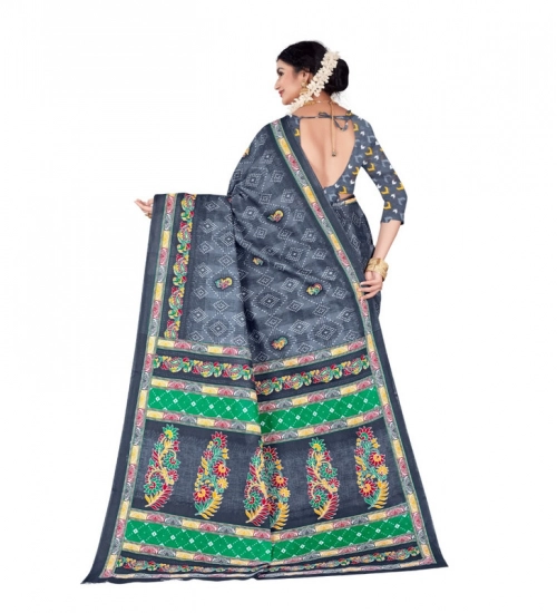 Generic Women's Soft Pure Cotton Printed Saree With Unstitched Blouse 5.5Mtr (Grey)