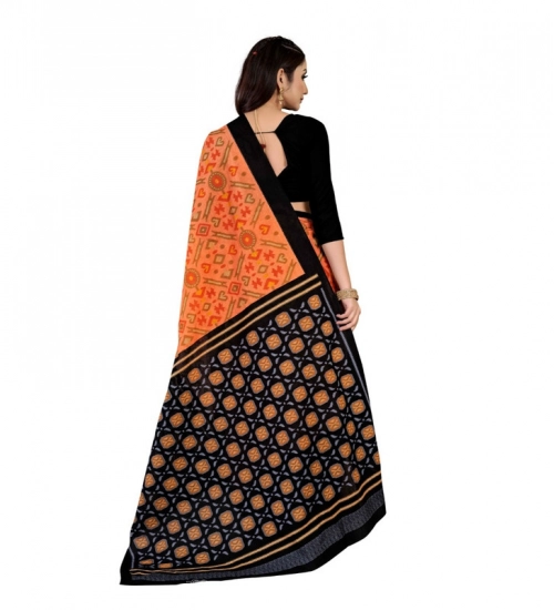 Generic Women's Soft Pure Cotton Printed Saree With Unstitched Blouse 5.5Mtr (Orange)