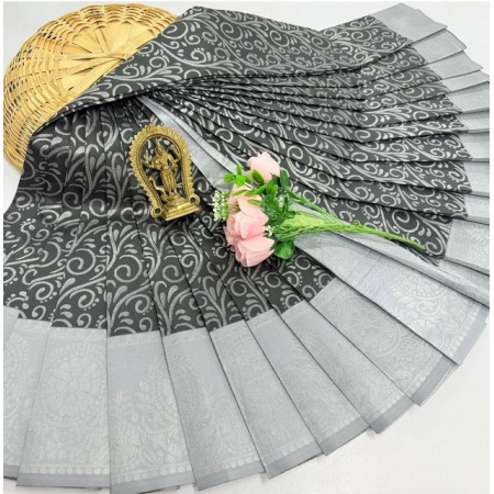 Generic Women's Soft Silk Printed Saree With Unstitched Blouse 5.5Mtr (Grey)