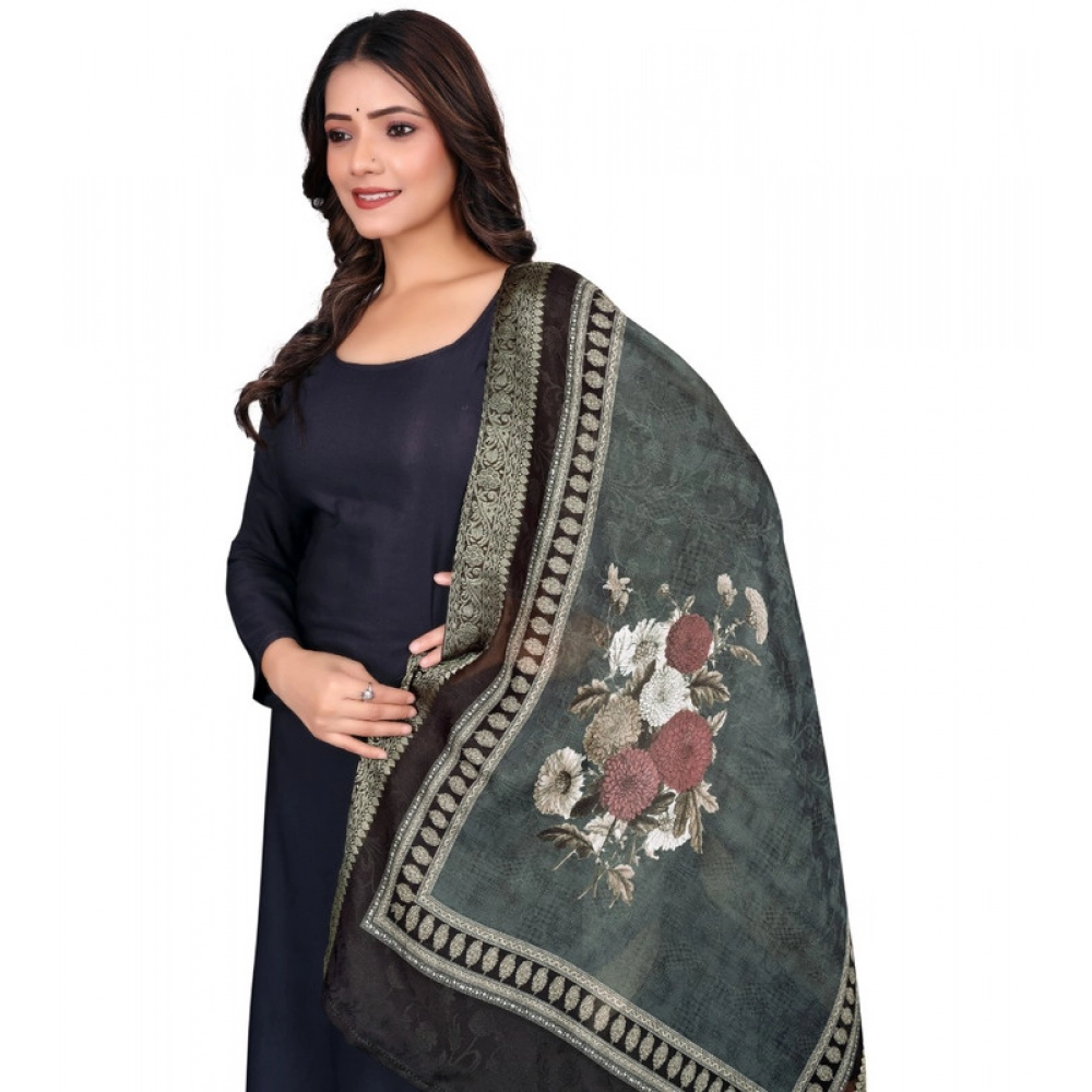 Generic Women's chanderi silk  Printed Dupatta (Black, Length: 2 Mtr)