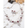 Generic Women's Brass Silver Plated Necklace set (Red)