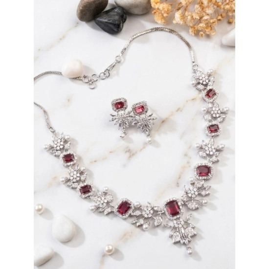 Generic Women's Brass Silver Plated Necklace set (Red) Generic Women's Brass Silver Plated Necklace set (Red)