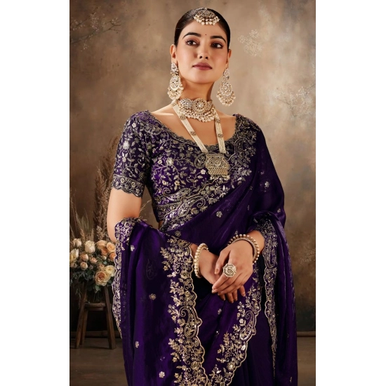 Generic Women's Silk Embroidered Saree With Unstitched Blouse 5.5Mtr (Purple) Generic Women's Silk Embroidered Saree With Unstitched Blouse 5.5Mtr (Purple)