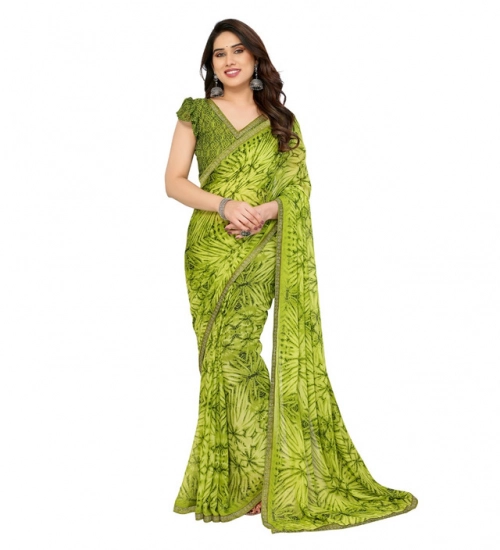 Generic Women's Georgette Printed Saree With Unstitched Blouse 5.5Mtr (Mehendi Green)