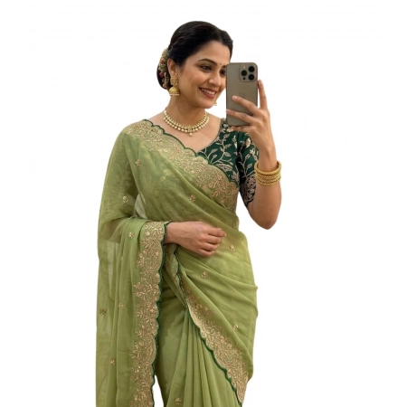 Generic Women's Star Georgette Embroidered Saree With Unstitched Blouse 5.5Mtr (Green) Generic Women's Star Georgette Embroidered Saree With Unstitched Blouse 5.5Mtr (Green)