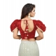 Generic Women's Jimmy Solid V Neck Puff Sleeve Readymade Blouse (Red 38 , Alterable up to 42)-PID65844