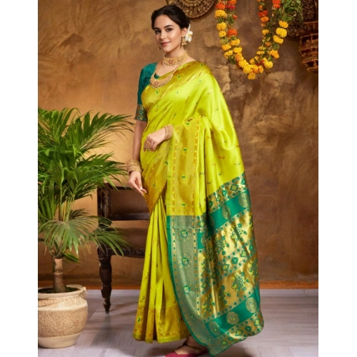 Women's Silk Blend Zari Weaving Saree With Unstitched Blouse 5.5Mtr (Lime-Green) Women's Silk Blend Zari Weaving Saree With Unstitched Blouse 5.5Mtr (Lime-Green)