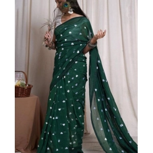 Generic Women's Linen Printed Saree With Unstitched Blouse 5.5Mtr (Green)