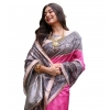 Generic Women's Faux_Tussar Ethnic_Print Saree With Unstitched Blouse 5.5Mtr (Pink)