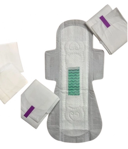 Generic Pack of_12 Pcs Cotton Green wave Anion Sanitary Pads with Wings (White)