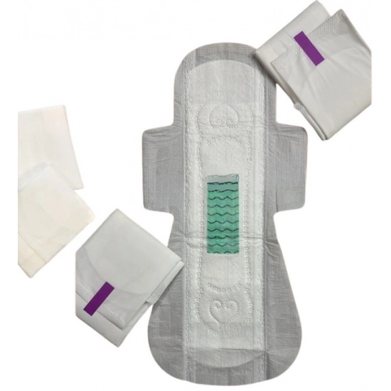 Generic Pack of_12 Pcs Cotton Green wave Anion Sanitary Pads with Wings (White)