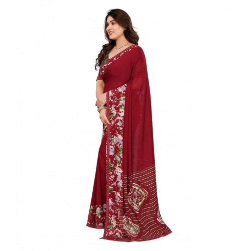 Women's Georgette Printed Saree With Unstitched Blouse 5.5Mtr (Red) Women's Georgette Printed Saree With Unstitched Blouse 5.5Mtr (Red)