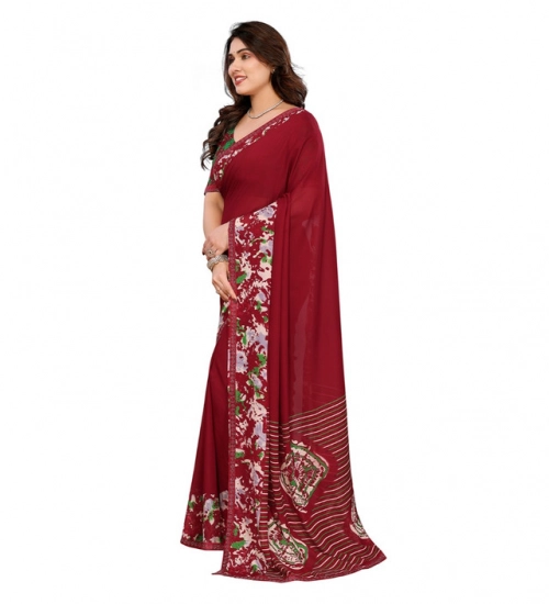 Generic Women's Georgette Printed Saree With Unstitched Blouse 5.5Mtr (Red)