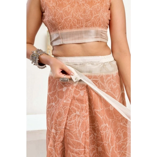 Generic Women's Faux Linen Floral Print Ready to wear Saree With Unstitched Blouse 5.5Mtr (Peach) Generic Women's Faux Linen Floral Print Ready to wear Saree With Unstitched Blouse 5.5Mtr (Peach)