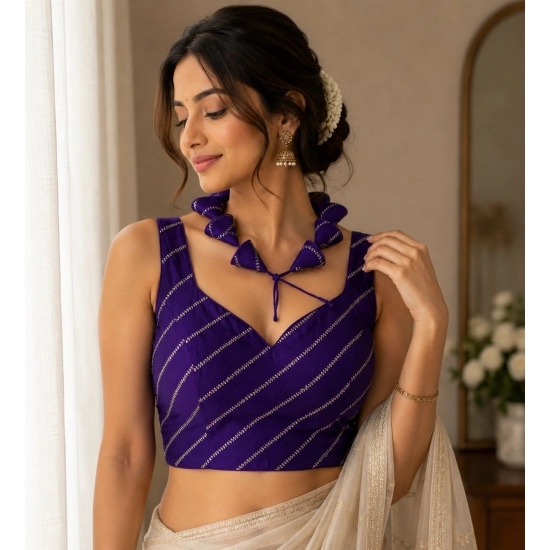 Generic Women's Silk Embellished Sweetheart Neck Sleeveless Readymade Padded Blouse (Purple, Size 38) Generic Women's Silk Embellished Sweetheart Neck Sleeveless Readymade Padded Blouse (Purple, Size 38)