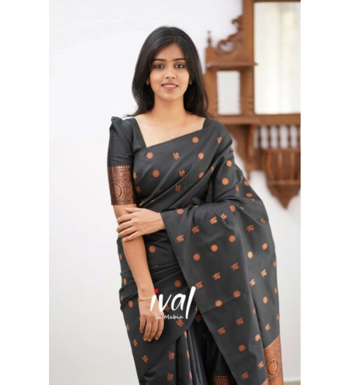 Generic Women's Soft Lichi Silk Printed Saree With Unstitched Blouse 5.5Mtr (Black) Generic Women's Soft Lichi Silk Printed Saree With Unstitched Blouse 5.5Mtr (Black)
