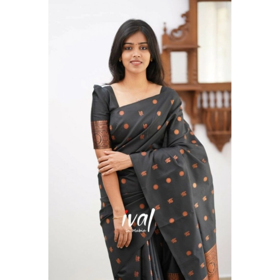 Generic Women's Soft Lichi Silk Printed Saree With Unstitched Blouse 5.5Mtr (Black) Generic Women's Soft Lichi Silk Printed Saree With Unstitched Blouse 5.5Mtr (Black)
