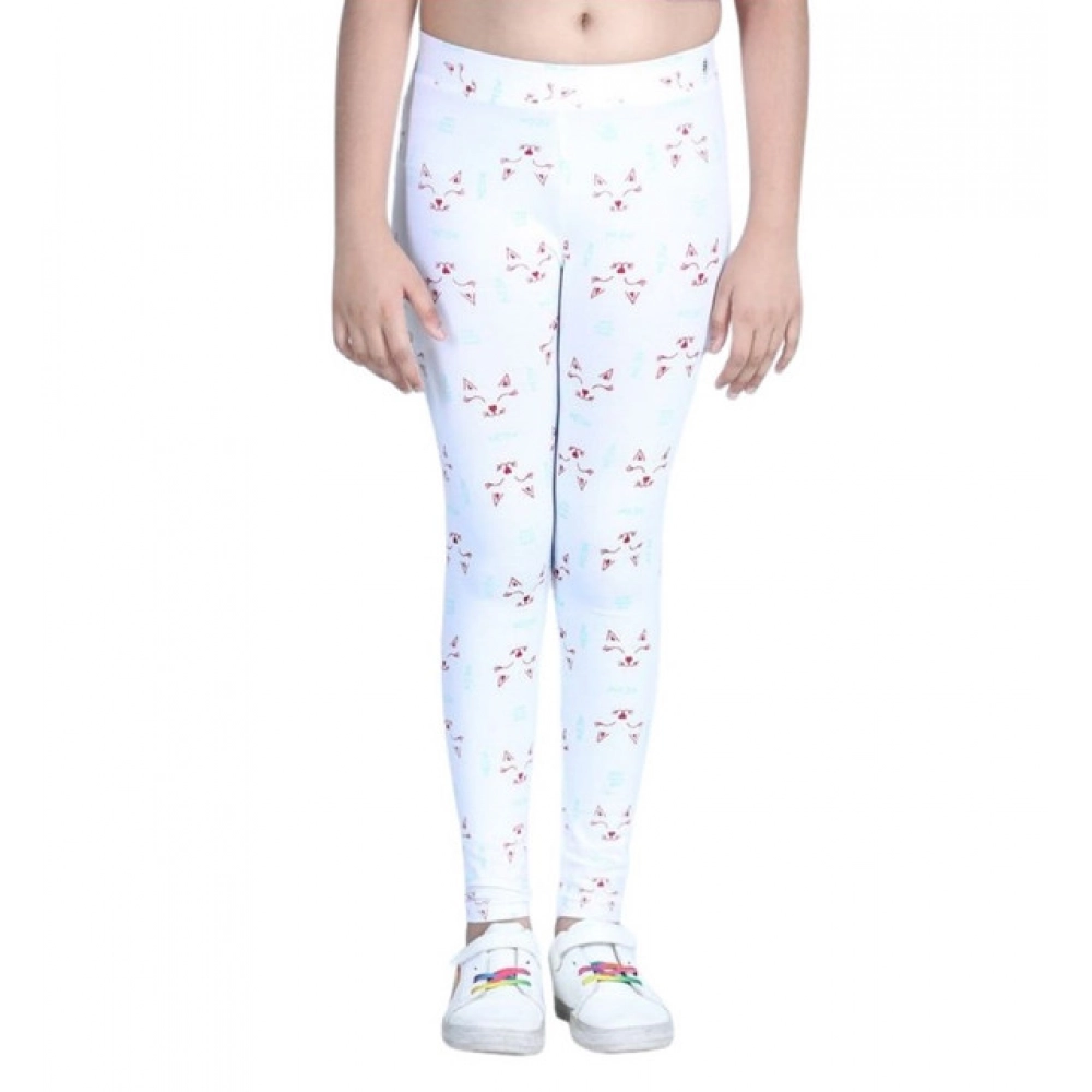Generic Girl's Cotton Lycra Printed Elasticated Leggings (White) Generic Girl's Cotton Lycra Printed Elasticated Leggings (White)