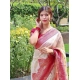 Generic Women's Litchi silk Printed Saree With Unstitched Blouse (Half White)