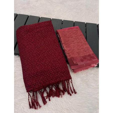 Generic Women's Chiffon Zigzag lines Saree With Unstitched Blouse 5.5Mtr (Maroon)