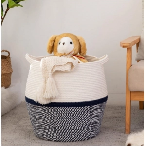 Generic Cotton Matka 14x12 Inch Storage Basket For Clothes With Out Lid (Gray-White)