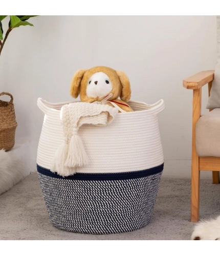 Generic Cotton Matka 14x12 Inch Storage Basket For Clothes With Out Lid (Gray-White)