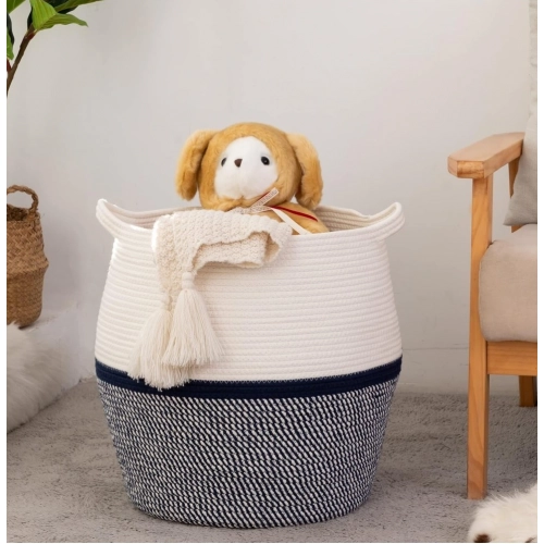 Generic Cotton Matka 14x12 Inch Storage Basket For Clothes With Out Lid (Gray-White)