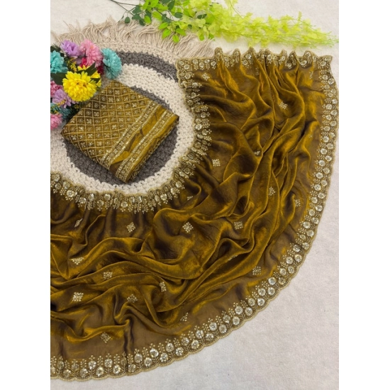 Generic Women's Satin Embellished Saree With Unstitched Blouse 5.5Mtr (Mustard) Generic Women's Satin Embellished Saree With Unstitched Blouse 5.5Mtr (Mustard)