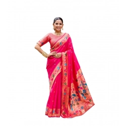 Generic Women's Silk Blend Woven Saree With Unstitched Blouse 5.5 Mtr (Pink)