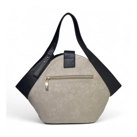Generic Women's Polyurethane Floral Printed Hexagonal Satchel Handbag with Adjustable Strap (White)