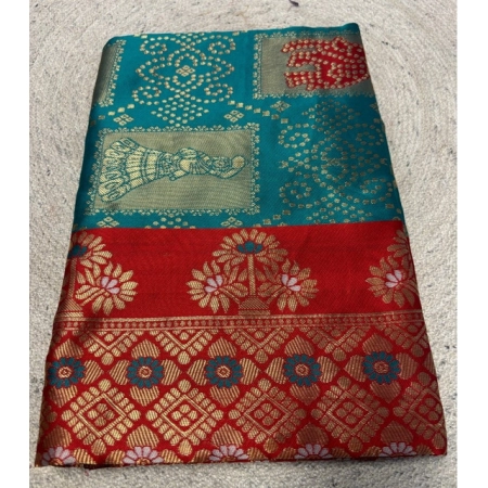 Generic Women's Jacquard Printed Saree With Unstitched Blouse 5.5Mtr (Teal)