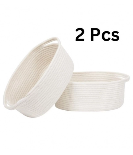 Generic Cotton 10x7x4 Inch2 Pcs Oval Storage Basket For Clothes (White)