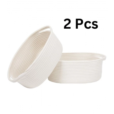 Generic Cotton 10x7x4 Inch2 Pcs Oval Storage Basket For Clothes (White) Generic Cotton 10x7x4 Inch2 Pcs Oval Storage Basket For Clothes (White)