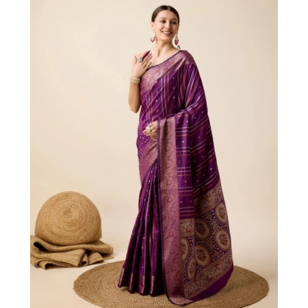 Generic Women's Soft Silk Jacquard Saree With Unstitched Blouse 5.5Mtr (Purple)