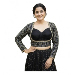 Generic Women's Rayon Sabyasachi Style Round Neck Padded Blouse (Black, 38 Ready Size (Self-Alterable 36–40)