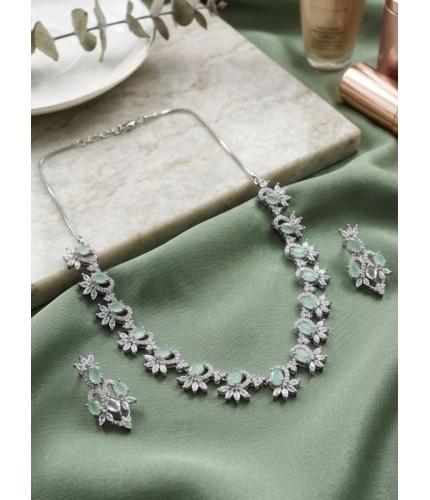 Generic Women's Brass Silver Plated Necklace set (Turquoise)