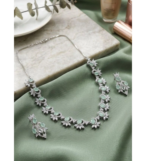 Generic Women's Brass Silver Plated Necklace set (Turquoise)