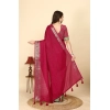 Generic Women's Cotton Blend Checkered Saree With Unstitched Blouse 5.5Mtr (Red)