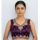 Generic Women's Silk Embroidered V-Neck Sleeveless Readymade Padded Blouse (Wine, Size 38)