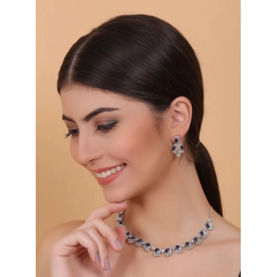 Generic Women's Brass Silver Plated Necklace set (Blue) Generic Women's Brass Silver Plated Necklace set (Blue)