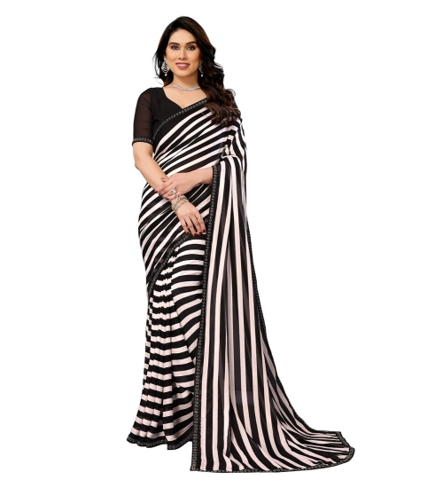 Generic Women's Georgette Printed Saree With Unstitched Blouse 5.5Mtr (Black)