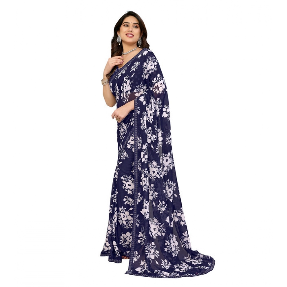 Generic Women's Georgette Printed Saree With Unstitched Blouse 5.5Mtr (Navy Blue) Generic Women's Georgette Printed Saree With Unstitched Blouse 5.5Mtr (Navy Blue)